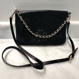 Tory Burch Magnetic Leather Chain Link Adjustable Black Crossbody Bag One Size